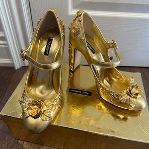 💯 Auth Embelished Gold Mary Jane Sz41 Dolce & Gabbana